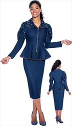 Devine Sport Soft Stretch Denim Skirt Suit with Peplum Top and Studs 63482